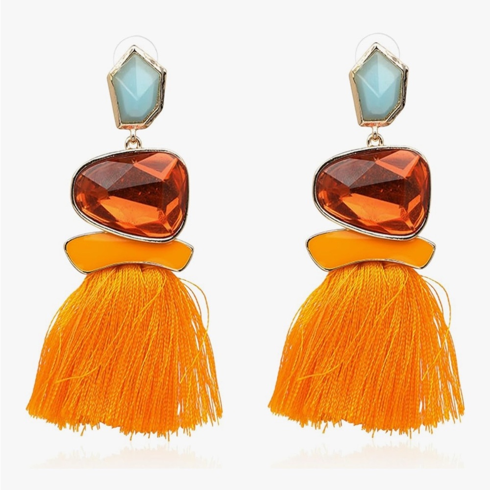 Drop Long Boho Tassel Fringe Rhinestone Crystal Earrings